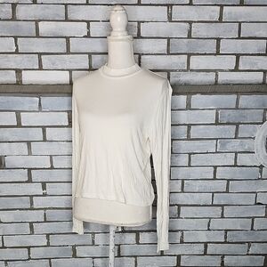 NWT H&M Divided Long Sleeve Mock Neck Ribbed Knit Shirt Cropped Size XL Ivory